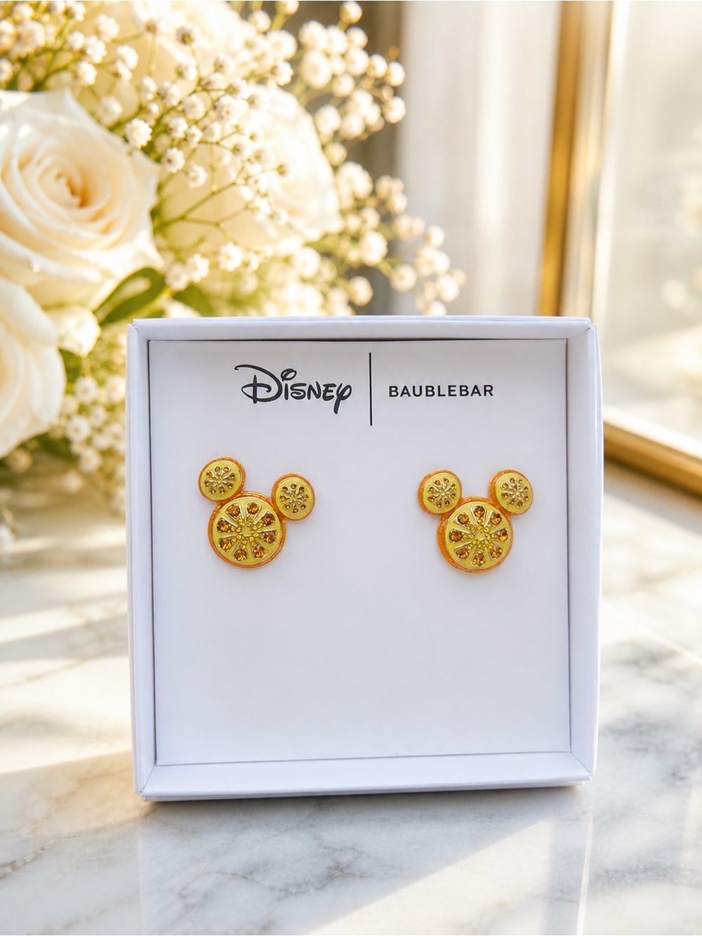 Disney x BaubleBar Gold Citrus Mickey Stud Earrings NWT